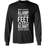 Bible Verse Long Shirt Ultra Cotton T-Shirt - "Psalm 119:105" Design 4 (White Font) - Meditate Healing Christian Store