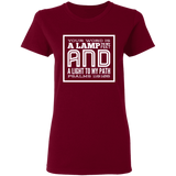 Bible Verse Ladies' 5.3 oz. T-Shirt - "Psalm 119:105" Design 12 (White Font) - Meditate Healing Christian Store