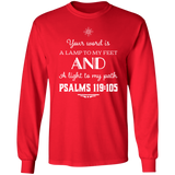 Bible Verse Long Shirt Ultra Cotton T-Shirt - "Psalm 119:105" Design 5 (White Font) - Meditate Healing Christian Store