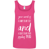 Bible Verse Ladies' 100% Ringspun Cotton Tank Top - "Psalm 119:105" Design 9 (White Font) - Meditate Healing Christian Store