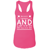 Bible Verse Ladies Ideal Racerback Tank - "Psalm 119:105" Design 14 (White Font) - Meditate Healing Christian Store