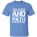 Bible Verse Men 5.3 oz. T-Shirt - "Psalm 119:105" Design 7 (White Font) - Meditate Healing Christian Store