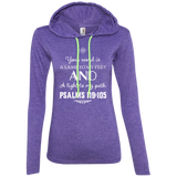 Bible Verse Ladies' Long Sleeve T-Shirt Hoodie - "Psalm 119:105" Design 5 (White Font) - Meditate Healing Christian Store