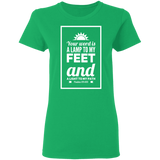 Bible Verse Ladies' 5.3 oz. T-Shirt - "Psalm 119:105" Design 2 (White Font) - Meditate Healing Christian Store