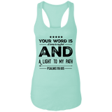 Bible Verses Ladies Ideal Racerback Tank - "Psalm 119:105" Design 16 (Black Font) - Meditate Healing Christian Store