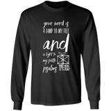 Bible Verse Long Shirt Ultra Cotton T-Shirt - "Psalm 119:105" Design 18 (White Font) - Meditate Healing Christian Store