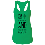 Bible Verses Ladies Ideal Racerback Tank - "Psalm 119:105" Design 19 (Black Font) - Meditate Healing Christian Store