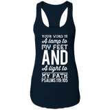 Bible Verse Ladies Ideal Racerback Tank - "Psalm 119:105" Design 3 (White Font) - Meditate Healing Christian Store
