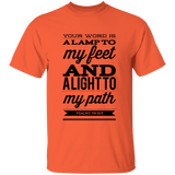 Bible Verse Men 5.3 oz. T-Shirt - "Psalm 119:105" Design 15 (Black Font) - Meditate Healing Christian Store