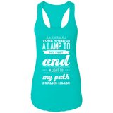 Bible Verse Ladies Ideal Racerback Tank - "Psalm 119:105" Design 17 (White Font) - Meditate Healing Christian Store