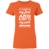 Bible Verse Ladies' 5.3 oz. T-Shirt - "Psalm 119:105" Design 15 (White Font) - Meditate Healing Christian Store