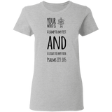 Bible Verse Ladies' 5.3 oz. T-Shirt - "Psalm 119:105" Design 19 (Black Font) - Meditate Healing Christian Store