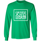 Bible Verse Long Shirt Ultra Cotton T-Shirt - "Psalm 119:105" Design 13 (White Font) - Meditate Healing Christian Store