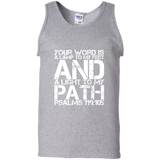 Bible Verse Men 100% Cotton Tank Top - "Psalm 119:105" Design 7 (White Font) - Meditate Healing Christian Store