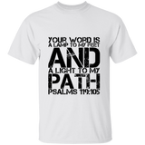 Bible Verse Men 5.3 oz. T-Shirt - "Psalm 119:105" Design 7 (Black Font) - Meditate Healing Christian Store