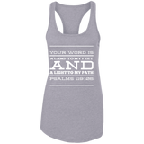 Bible Verse Ladies Ideal Racerback Tank - "Psalm 119:105" Design 11 (White Font) - Meditate Healing Christian Store