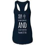 Bible Verse Ladies Ideal Racerback Tank - "Psalm 119:105" Design 19 (White Font) - Meditate Healing Christian Store