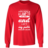 Bible Verse Long Shirt Ultra Cotton T-Shirt - "Psalm 119:105" Design 17 (White Font) - Meditate Healing Christian Store