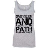 Bible Verses Ladies' 100% Ringspun Cotton Tank Top - "Psalm 119:105" Design 7 (Black Font) - Meditate Healing Christian Store