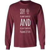 Bible Verse Long Shirt Ultra Cotton T-Shirt - "Psalm 119:105" Design 19 (White Font) - Meditate Healing Christian Store