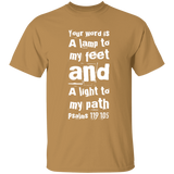 Bible Verse Men 5.3 oz. T-Shirt - "Psalm 119:105" Design 6 (White Font) - Meditate Healing Christian Store