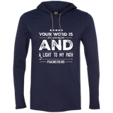 Bible Verse Men Long Sleeve T-Shirt Hoodie - "Psalm 119:105" Design 16 (White Font) - Meditate Healing Christian Store