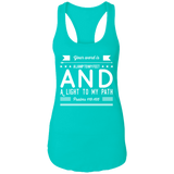Bible Verse Ladies Ideal Racerback Tank - "Psalm 119:105" Design 14 (White Font) - Meditate Healing Christian Store