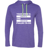 Bible Verse Men Long Sleeve T-Shirt Hoodie - "Psalm 119:105" Design 21 (White Font) - Meditate Healing Christian Store