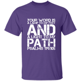 Bible Verse Men 5.3 oz. T-Shirt - "Psalm 119:105" Design 7 (White Font) - Meditate Healing Christian Store