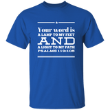 Bible Verse Men 5.3 oz. T-Shirt - "Psalm 119:105" Design 10 (White Font) - Meditate Healing Christian Store