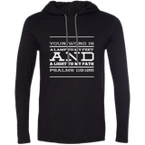 Bible Verse Men Long Sleeve T-Shirt Hoodie - "Psalm 119:105" Design 11 (White Font) - Meditate Healing Christian Store