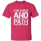 Bible Verse Men 5.3 oz. T-Shirt - "Psalm 119:105" Design 7 (White Font) - Meditate Healing Christian Store