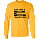 Bible Verse Long Sleeve  Ultra Cotton T-Shirt - "Psalm 119:105" Design 21 (Black Font) - Meditate Healing Christian Store