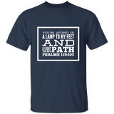 Bible Verse Men 5.3 oz. T-Shirt - "Psalm 119:105" Design 13 (White Font) - Meditate Healing Christian Store