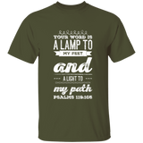 Bible Verse Men 5.3 oz. T-Shirt - "Psalm 119:105" Design 17 (White Font) - Meditate Healing Christian Store