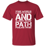 Bible Verse Men 5.3 oz. T-Shirt - "Psalm 119:105" Design 7 (White Font) - Meditate Healing Christian Store