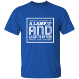 Bible Verse Men 5.3 oz. T-Shirt - "Psalm 119:105" Design 12 (White Font) - Meditate Healing Christian Store