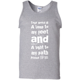 Bible Verse Men 100% Cotton Tank Top - "Psalm 119:105" Design 6 (White Font) - Meditate Healing Christian Store