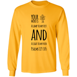 Bible Verse Long Sleeve  Ultra Cotton T-Shirt - "Psalm 119:105" Design 19 (Black Font) - Meditate Healing Christian Store