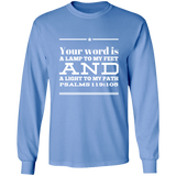 Bible Verse Long Shirt Ultra Cotton T-Shirt - "Psalm 119:105" Design 10 (White Font) - Meditate Healing Christian Store