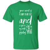 Bible Verse Men 5.3 oz. T-Shirt - "Psalm 119:105" Design 18 (White Font) - Meditate Healing Christian Store