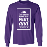 Bible Verse Long Shirt Ultra Cotton T-Shirt - "Psalm 119:105" Design 2 (White Font) - Meditate Healing Christian Store