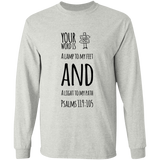 Bible Verse Long Sleeve  Ultra Cotton T-Shirt - "Psalm 119:105" Design 19 (Black Font) - Meditate Healing Christian Store