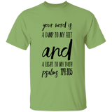 Bible Verse Men 5.3 oz. T-Shirt - "Psalm 119:105" Design 9 (Black Font) - Meditate Healing Christian Store