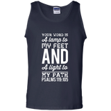 Bible Verse Men 100% Cotton Tank Top - "Psalm 119:105" Design 3 (White Font) - Meditate Healing Christian Store
