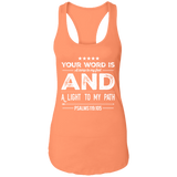 Bible Verse Ladies Ideal Racerback Tank - "Psalm 119:105" Design 16 (White Font) - Meditate Healing Christian Store