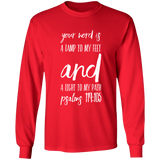 Bible Verse Long Shirt Ultra Cotton T-Shirt - "Psalm 119:105" Design 9 (White Font) - Meditate Healing Christian Store