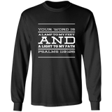 Bible Verse Long Shirt Ultra Cotton T-Shirt - "Psalm 119:105" Design 11 (White Font) - Meditate Healing Christian Store