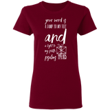 Bible Verse Ladies' 5.3 oz. T-Shirt - "Psalm 119:105" Design 18 (White Font) - Meditate Healing Christian Store