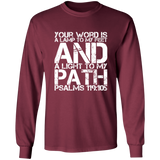 Bible Verse Long Shirt Ultra Cotton T-Shirt - "Psalm 119:105" Design 7 (White Font) - Meditate Healing Christian Store